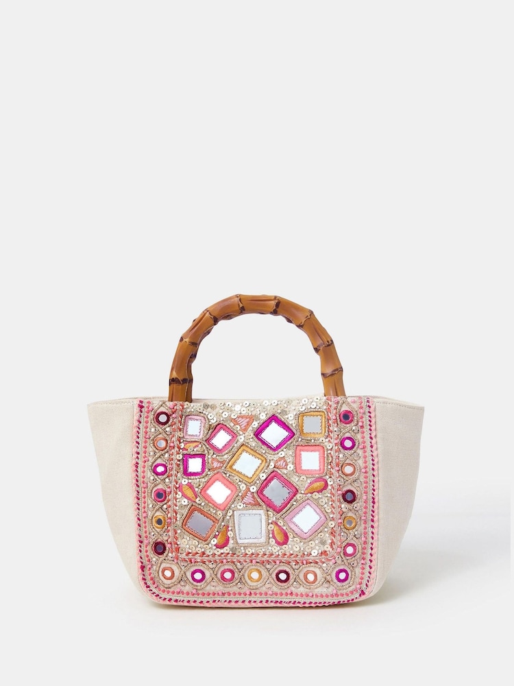 Accessorize Cream Mirror Embellished Handbag - Image 1 of 3 Accessorize Cream Mirror Embellished Handbag - Image 1 of 3