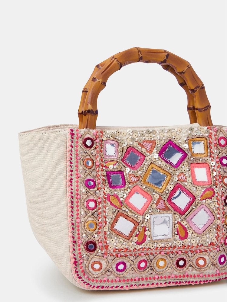 Accessorize Cream Mirror Embellished Handbag - Image 3 of 3