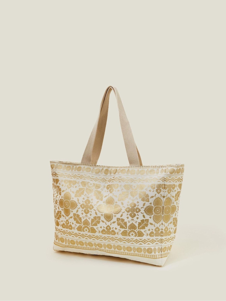 Accessorize Gold Metallic Print Canvas Beach Bag - Image 2 of 3