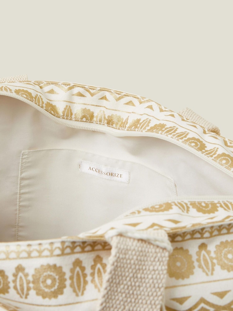 Accessorize Gold Metallic Print Canvas Beach Bag - Image 3 of 3