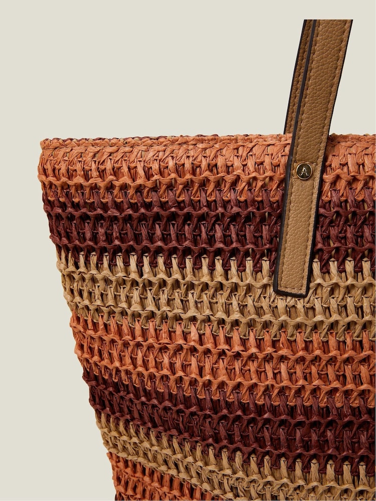 Accessorize Orange Stripe Raffia Shoulder Bag - Image 2 of 3