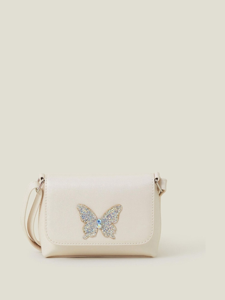 Angels By Accessorize Cream Girls Diamante Butterfly Bag - Image 1 of 2