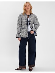 Accessorize Blue Daisy Print Tie-Front Quilted 100% Cotton Jacket - Image 1 of 4