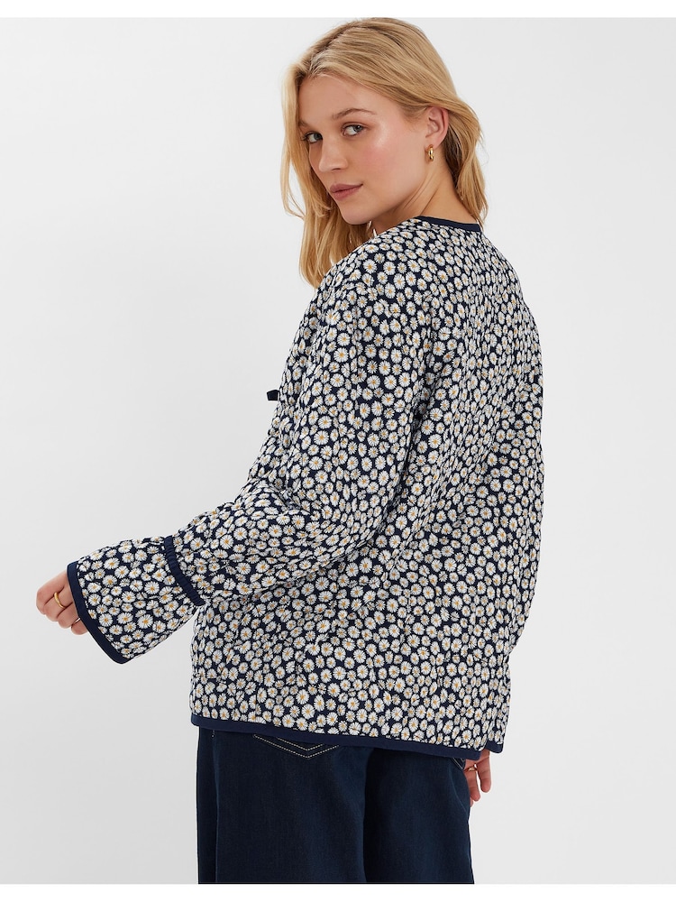 Accessorize Blue Daisy Print Tie-Front Quilted 100% Cotton Jacket - Image 2 of 4