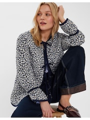 Accessorize Blue Daisy Print Tie-Front Quilted 100% Cotton Jacket - Image 3 of 4