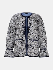 Accessorize Blue Daisy Print Tie-Front Quilted 100% Cotton Jacket - Image 4 of 4