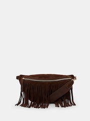 Accessorize Brown Suede Fringe Cross-Body Sling Bag - Image 1 of 3