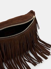 Accessorize Brown Suede Fringe Cross-Body Sling Bag - Image 2 of 3