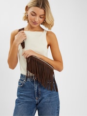Accessorize Brown Suede Fringe Cross-Body Sling Bag - Image 3 of 3