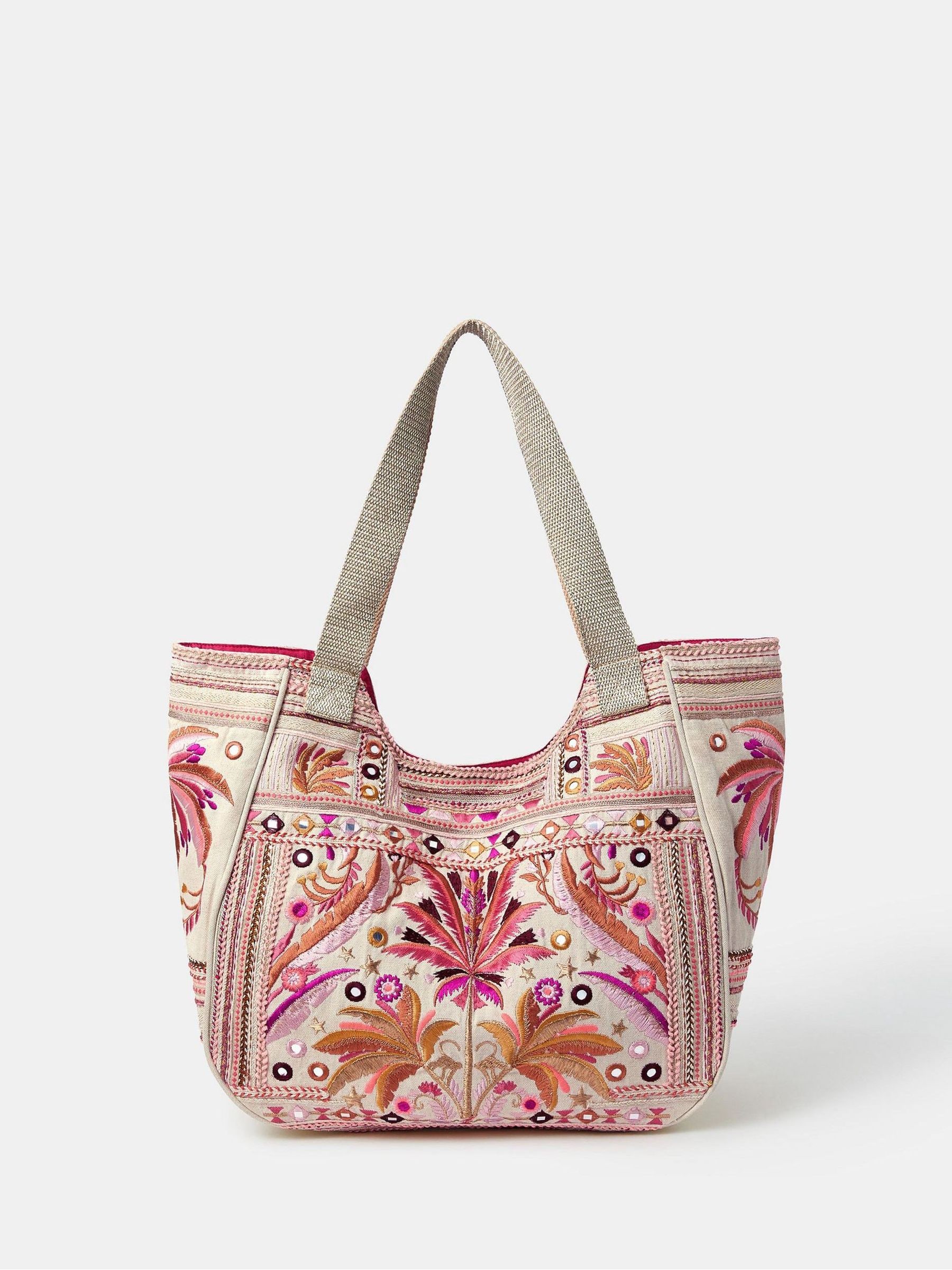 Accessorize Cream Palm Mirror Embellished Tote Bag