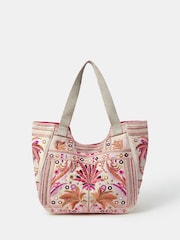 Accessorize Cream Palm Mirror Embellished Tote Bag - Image 1 of 3