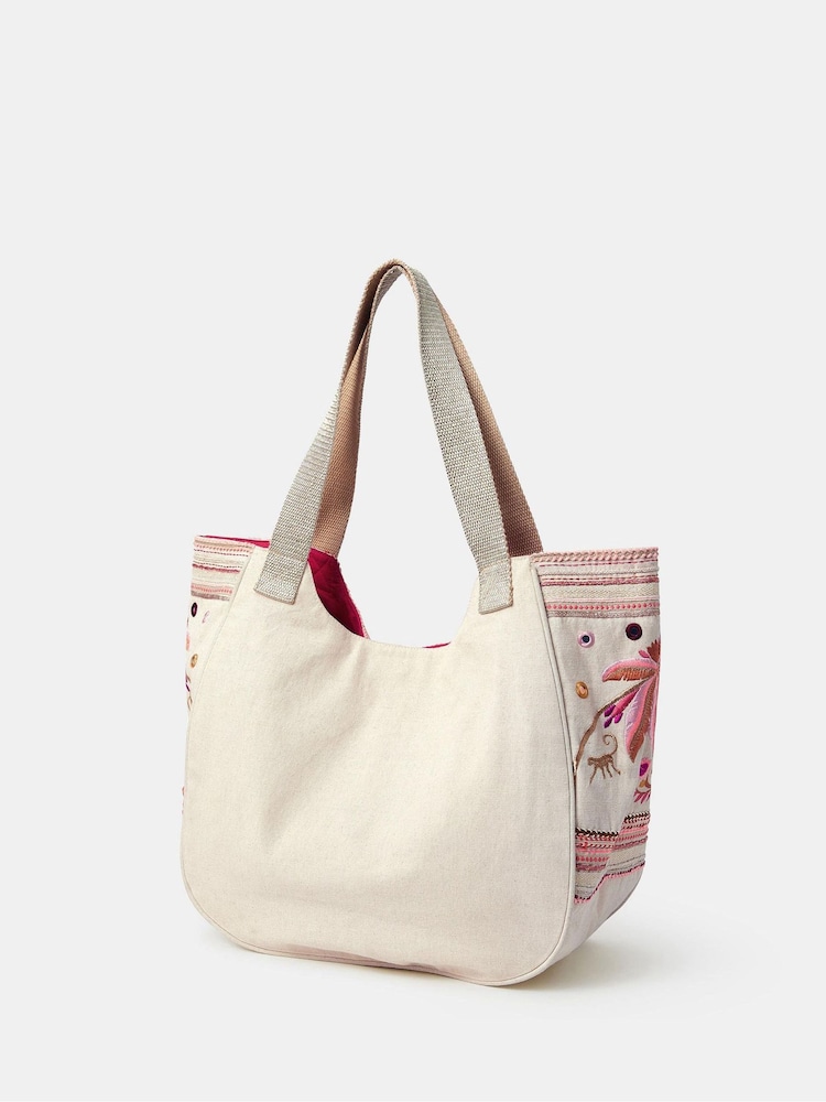 Accessorize Cream Palm Mirror Embellished Tote Bag - Image 2 of 3