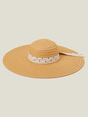 Accessorize Natural Polka Dot Bow Floppy Straw Hat - Image 1 of 3