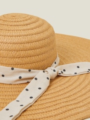 Accessorize Natural Polka Dot Bow Floppy Straw Hat - Image 2 of 3