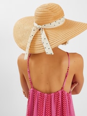 Accessorize Natural Polka Dot Bow Floppy Straw Hat - Image 3 of 3
