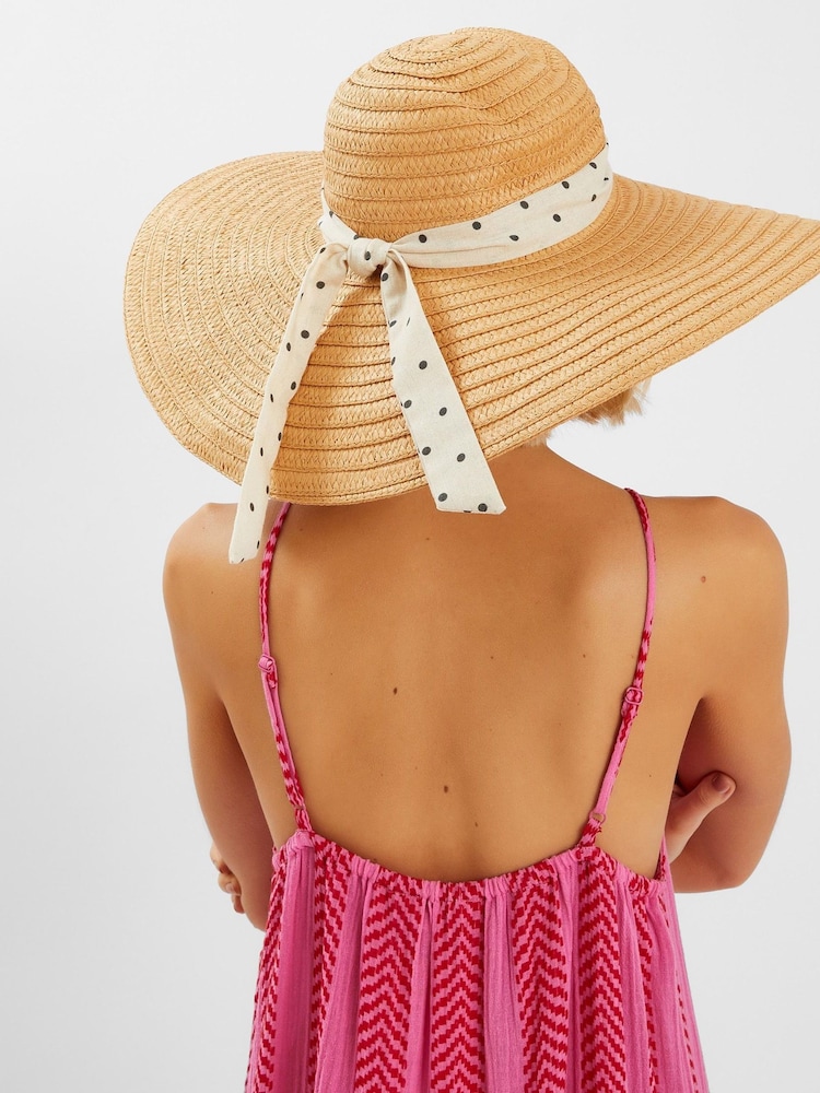 Accessorize Natural Polka Dot Bow Floppy Straw Hat - Image 3 of 3