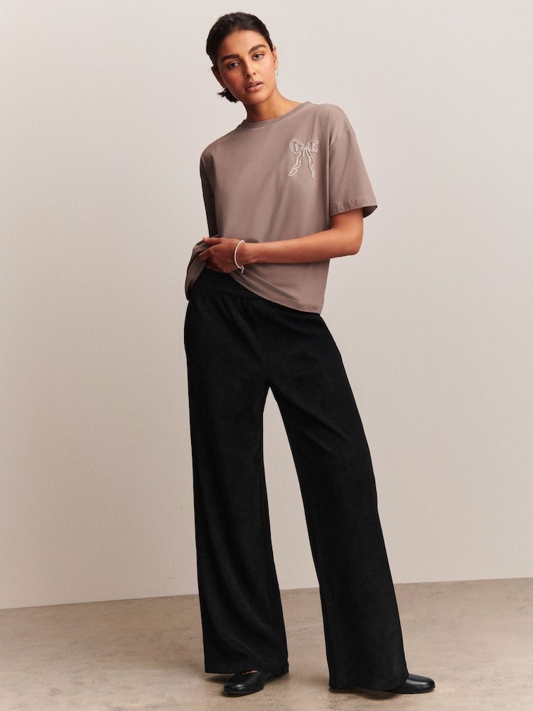 Black Cord Wide Leg Trousers - Image 1 of 7