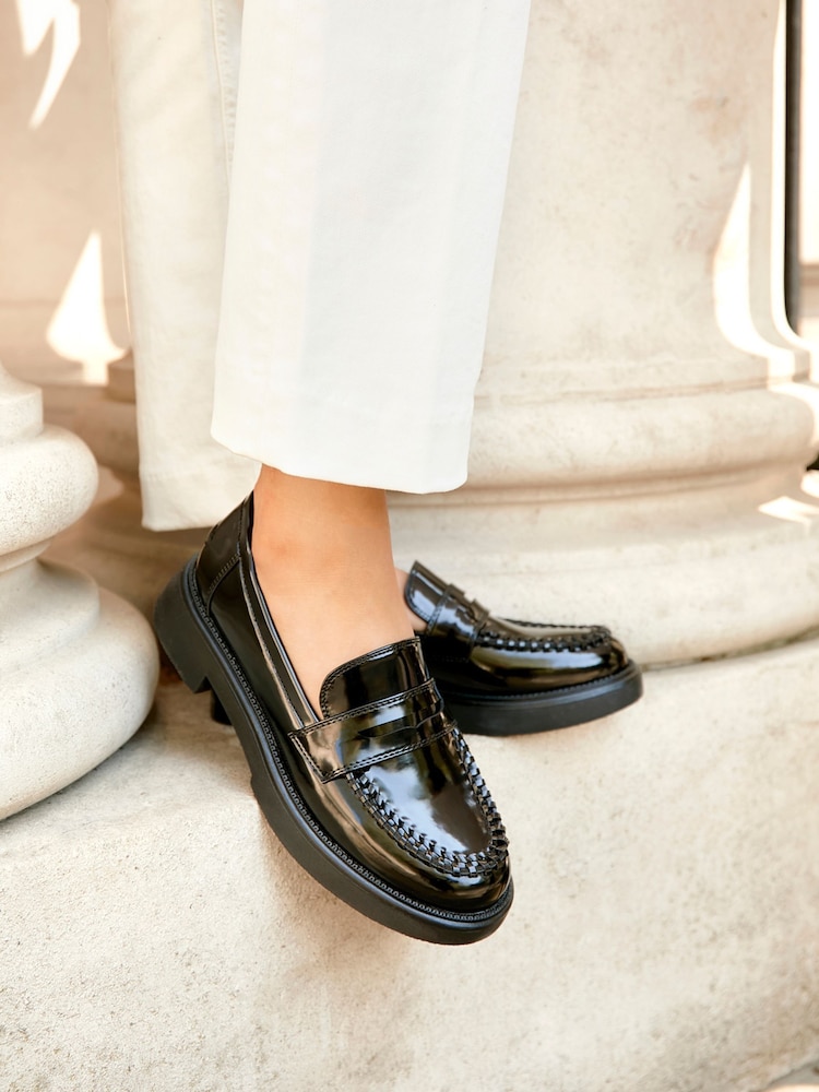 Linzi Black Direction Chunky Loafers With Woven Detail - Image 1 of 6