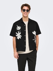Only & Sons Black Embroidery Abstract 100% Cotton Shirt - Image 1 of 7