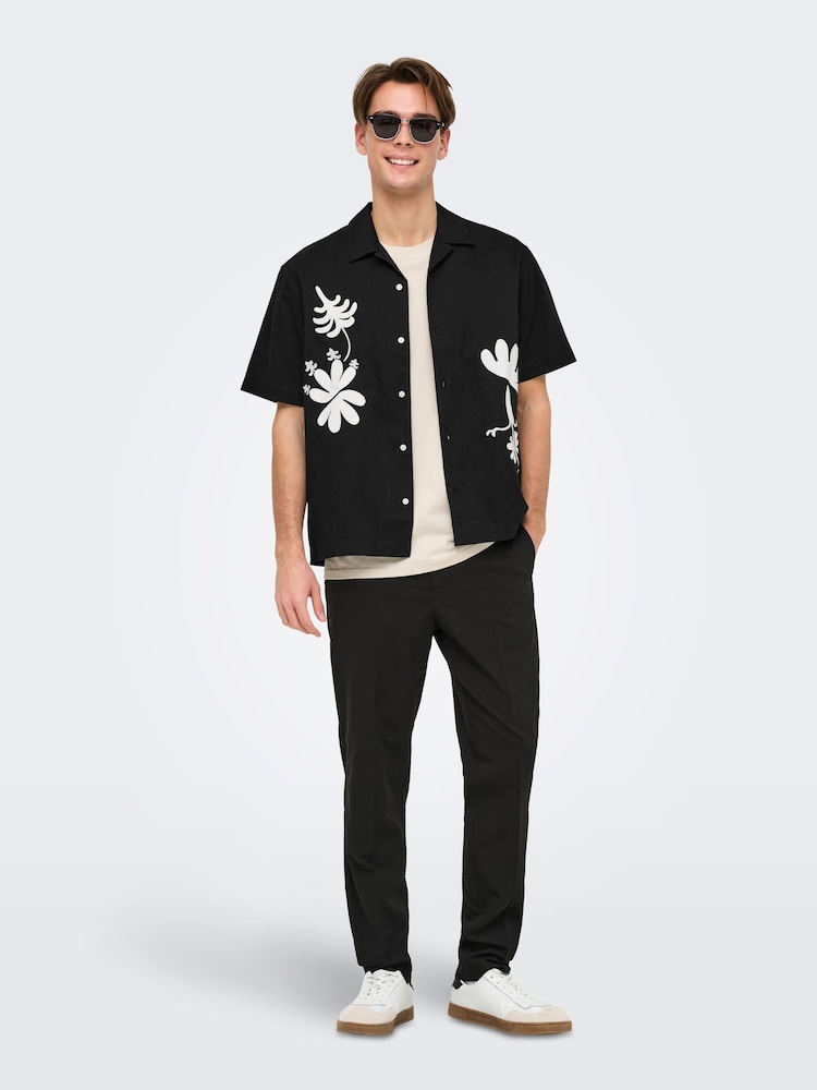 Only & Sons Black Embroidery Abstract 100% Cotton Shirt - Image 2 of 7