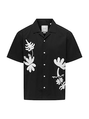 Only & Sons Black Embroidery Abstract 100% Cotton Shirt - Image 6 of 7