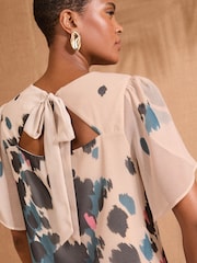 Love & Roses Beige Cow Print Short Sleeve Blouse - Image 2 of 4