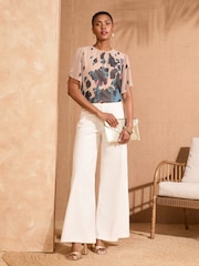 Love & Roses Beige Cow Print Short Sleeve Blouse - Image 3 of 4