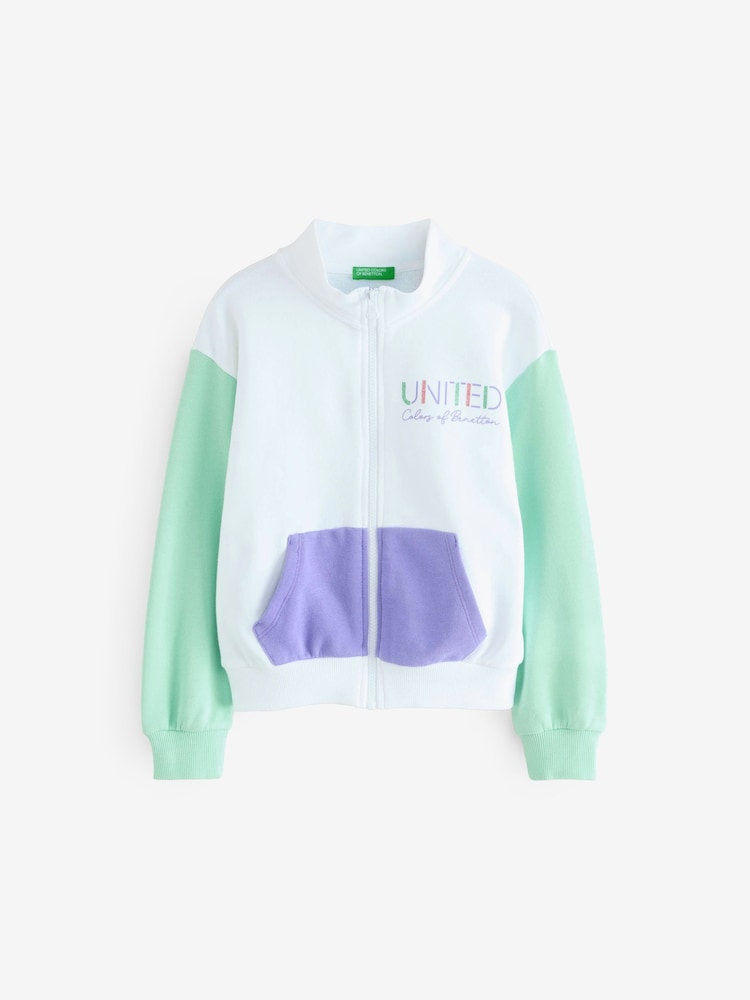 Benetton Girls Glitter Print White Sweat Top - Image 1 of 1