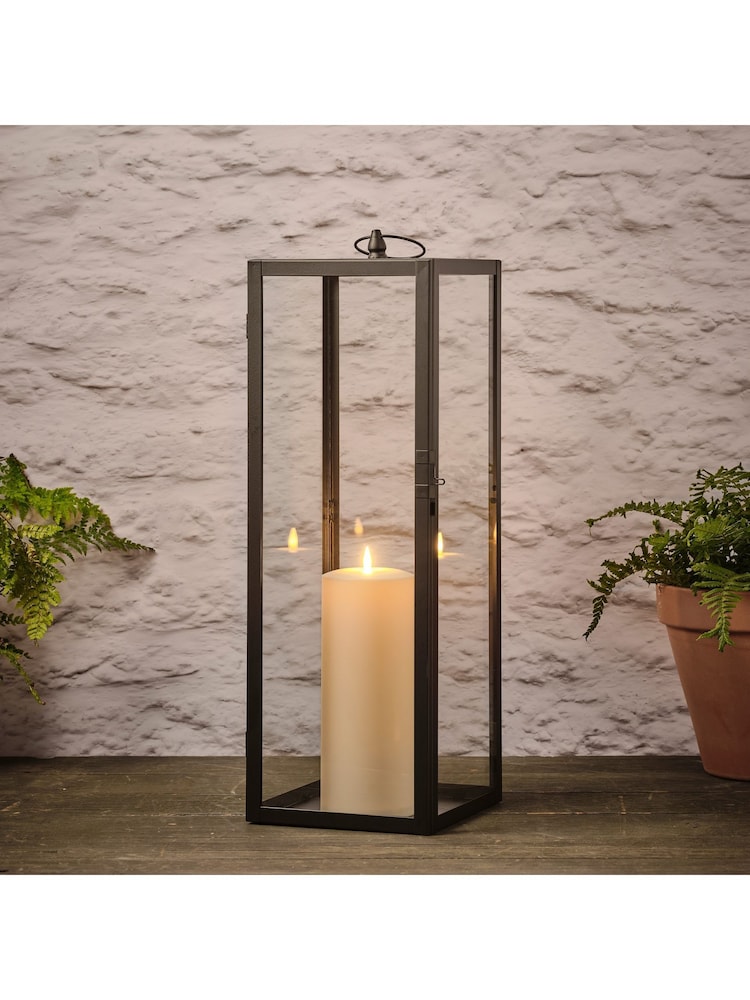 Lights4fun Black 60cm Black Metal Truglow® LED Candle Lanterns - Image 1 of 4