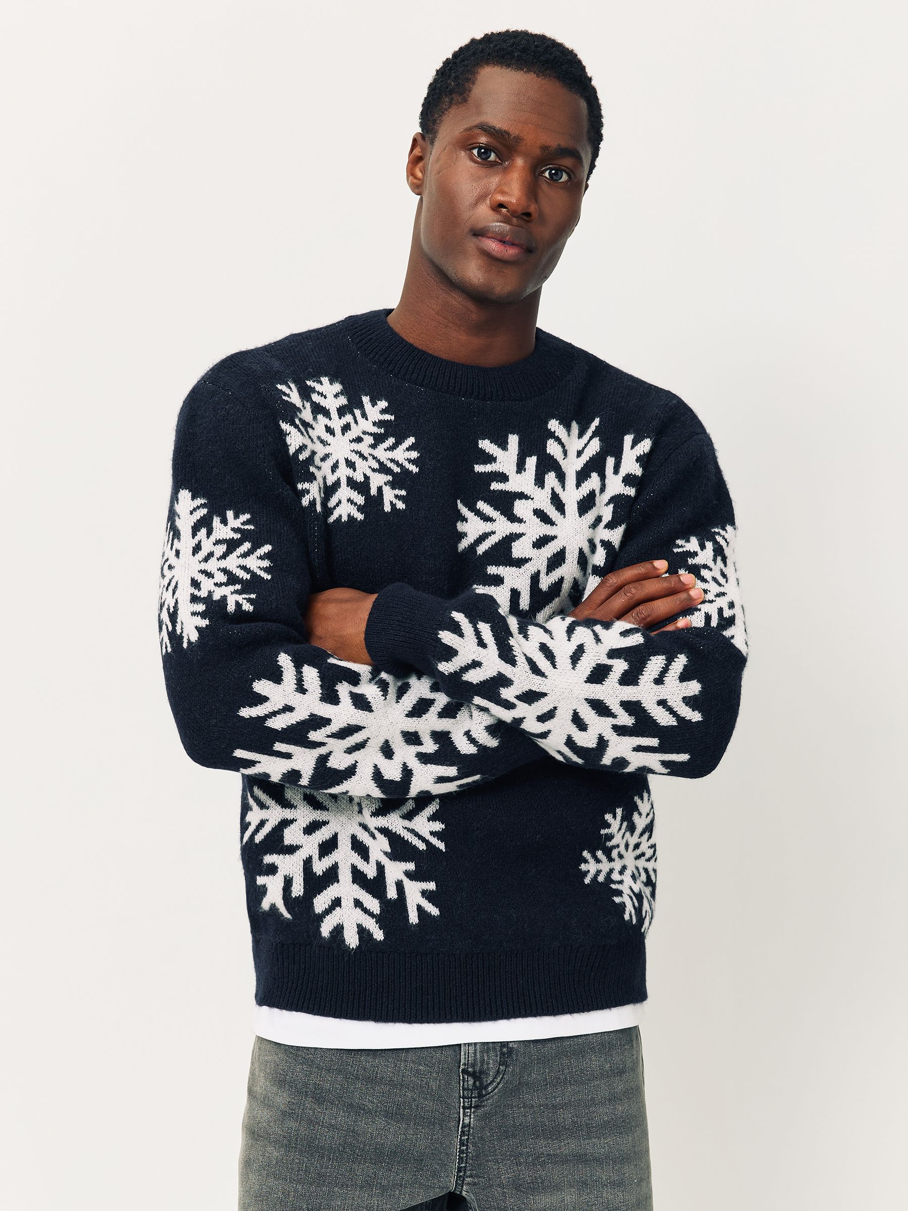 HOLIDAY／ULTRA HEAVY SWEAT CREW-NECK TOPS Buy Lipsy Navy Blue Christmas Crew Neck Snowflake Family Knitted