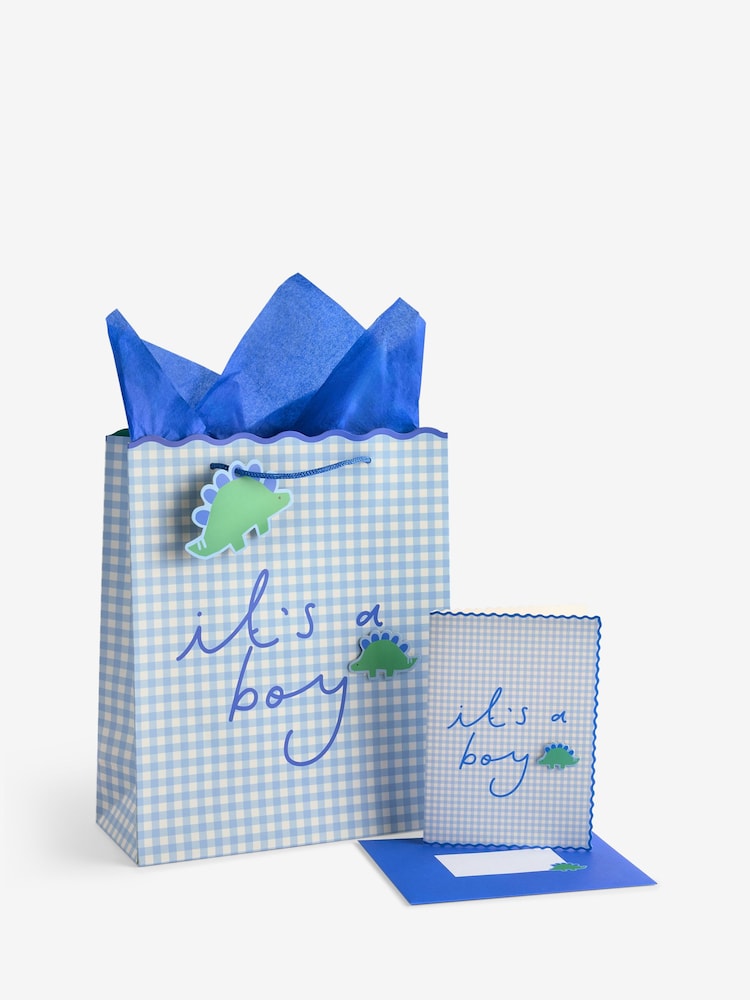 Blue Gingham Medium Gift Bag and Card Set - Image 1 of 1 Blue Gingham Medium Gift Bag and Card Set - Image 1 of 1