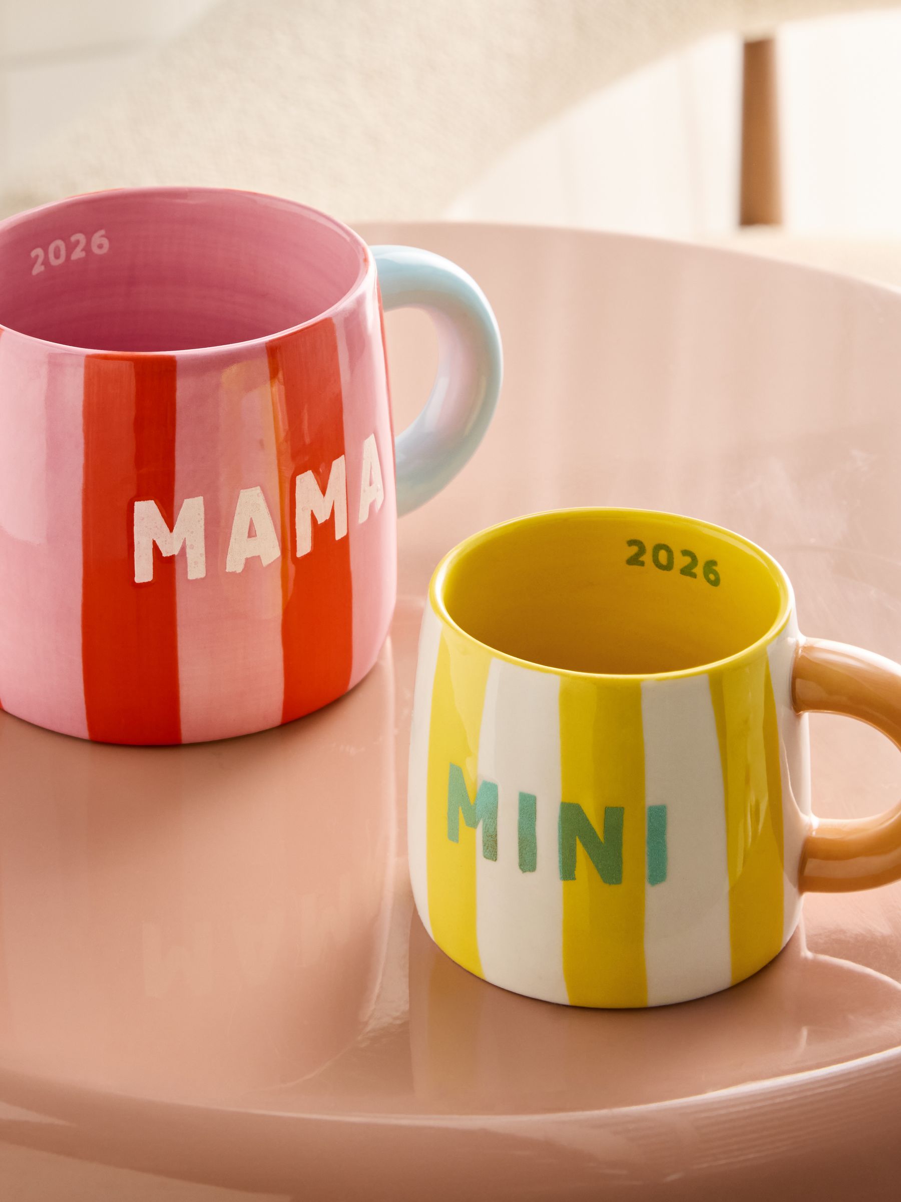 Buy Set of 2 Pink/Yellow Stripe Mama and Mini Est 2026 Mugs from