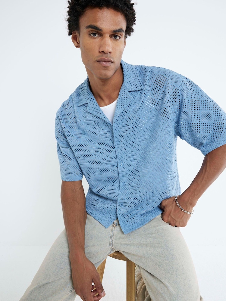 River Island Blue Diamond Crochet Shirt - Image 1 of 4 River Island Blue Diamond Crochet Shirt - Image 1 of 4