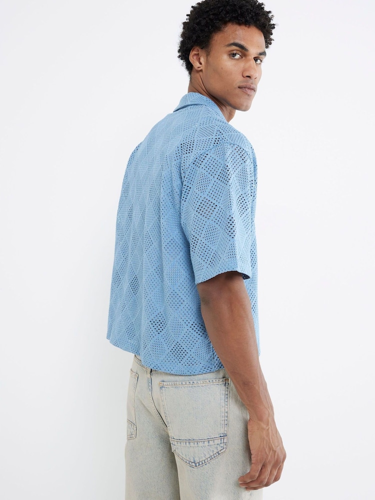 River Island Blue Diamond Crochet Shirt - Image 2 of 4 River Island Blue Diamond Crochet Shirt - Image 2 of 4