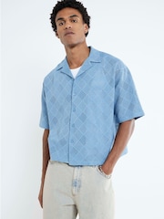 River Island Blue Diamond Crochet Shirt - Image 3 of 4