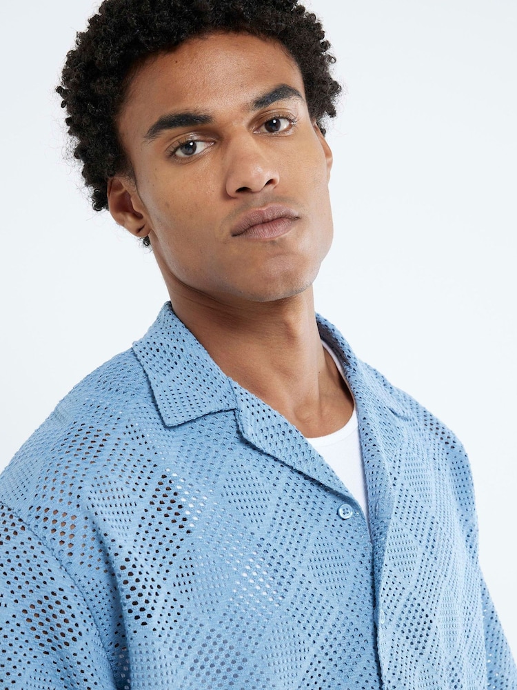 River Island Blue Diamond Crochet Shirt - Image 4 of 4 River Island Blue Diamond Crochet Shirt - Image 4 of 4
