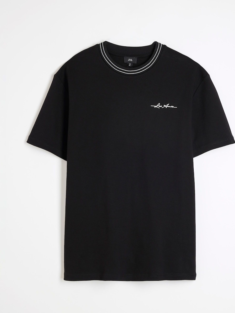River Island Black Slim Fit 100% Cotton Les Amis Ringer T-Shirt - Image 5 of 6