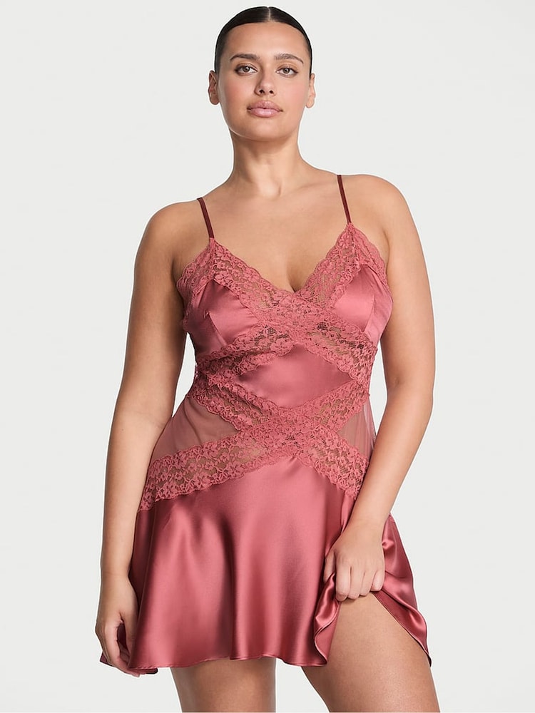 Victoria's Secret Seductive Rose Pink Lace & Satin Slip Dress - Image 1 of 4