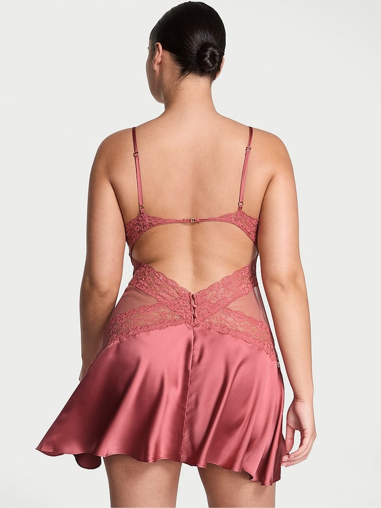 Victoria's Secret Seductive Rose Pink Lace & Satin Slip Dress - Image 2 of 4