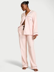 Victoria's Secret Pretty Blossom Pink Stripe Flannel Long Pyjamas Set - Image 1 of 4