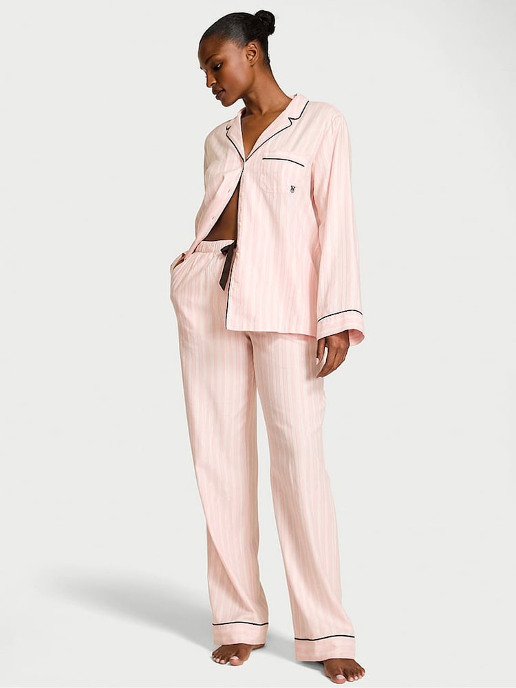 Victoria's Secret Pretty Blossom Pink Stripe Flannel Long Pyjamas Set - Image 1 of 4 Victoria's Secret Pretty Blossom Pink Stripe Flannel Long Pyjamas Set - Image 1 of 4