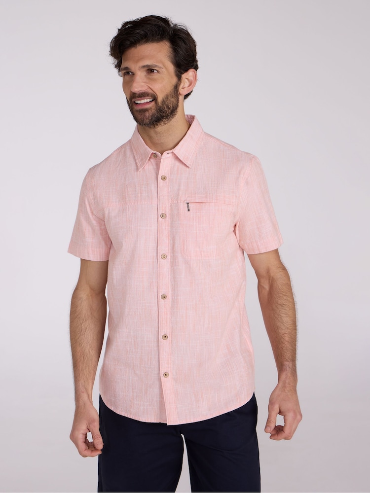 Mountain Warehouse Pink Mens Coconut Slub Texture Short Sleeve 100% Cotton Shirt - Image 1 of 9 Mountain Warehouse Pink Mens Coconut Slub Texture Short Sleeve 100% Cotton Shirt - Image 1 of 9