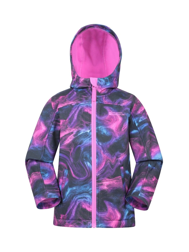 Mountain Warehouse Purple Exodus Kids Printed Water-Resistant Softshell Jacket - Image 1 of 5
