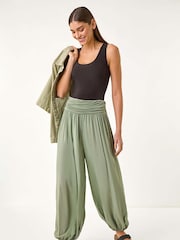 Roman Green Ruched Waist Harem Trousers - Image 1 of 5