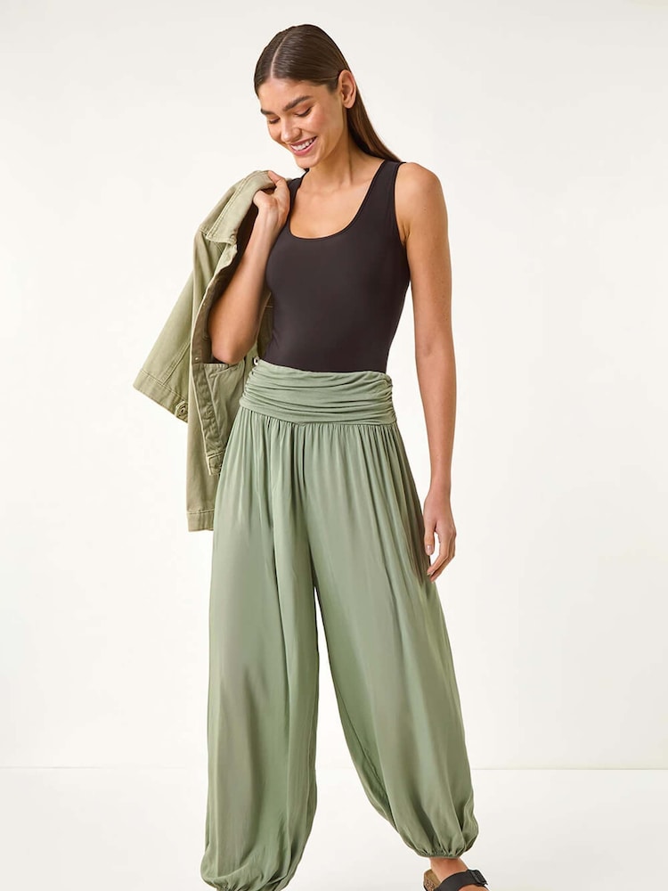 Roman Green Ruched Waist Harem Trousers - Image 1 of 5