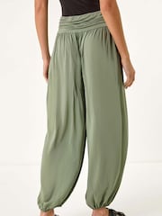 Roman Green Ruched Waist Harem Trousers - Image 3 of 5