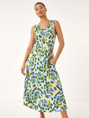 Roman Blue Abstract Print Sleeveless Midi Dress - Image 2 of 5