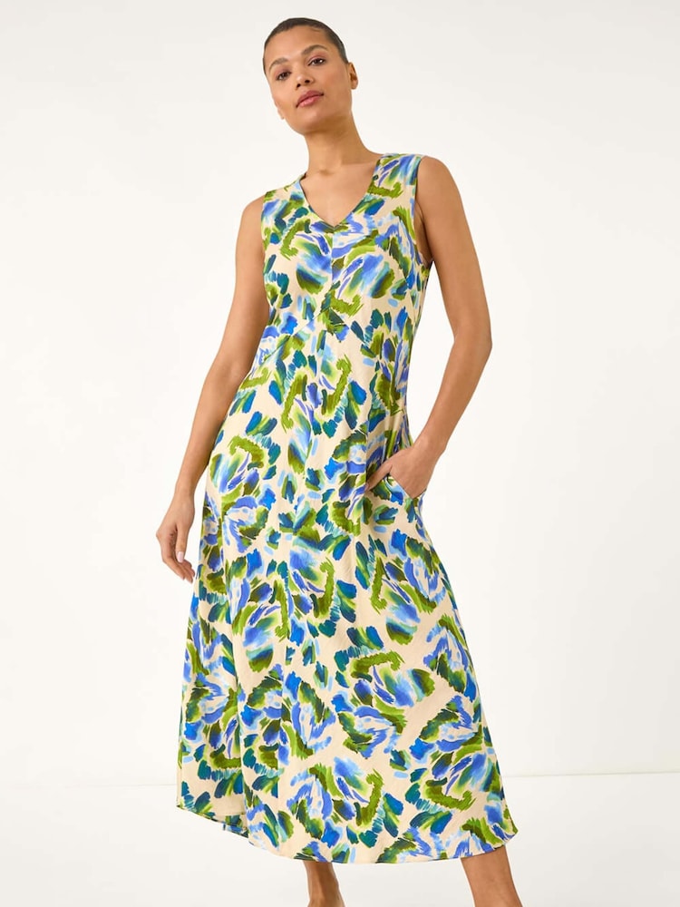 Roman Blue Abstract Print Sleeveless Midi Dress - Image 2 of 5