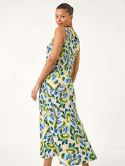 Roman Blue Abstract Print Sleeveless Midi Dress - Image 3 of 5