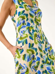 Roman Blue Abstract Print Sleeveless Midi Dress - Image 5 of 5